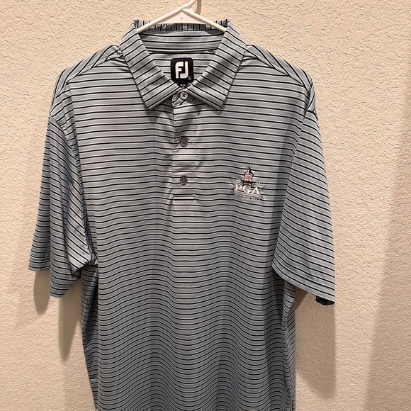 Footjoy FJ Mens Polo Golf Shirt Blue Striped - Picture 3 of 5